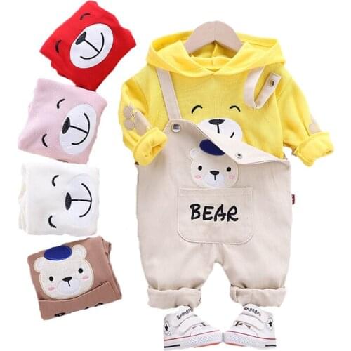 Baby Kids Clothing Set Spring Bear Hoodies + Overalls Pants 2pcs Suit For Girls Birthday Present Toddler Children Clothes
