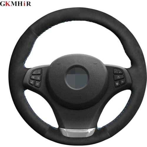 DIY Black Genuine Leather Suede Car Steering Wheel Cover For BMW E83 X3 2003 2004 2005 2006 2007 2008 2009 2010 E53 X5 2004-2006