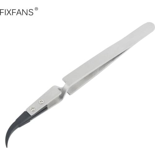 FIXFANS 140mm Anti-static Plastic Curved Tweezers Precision Cross Lock Reverse Tweezers for Electronics Mobile Phone Repair Tool