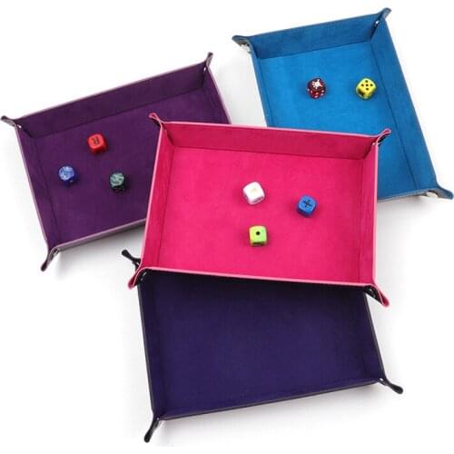 Dice storage tray tabletop game tray PU leather folding hexagon key storage coin square tray dice game for table board games
