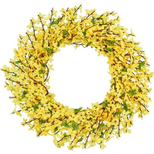 Artificial Forsythia Flower Wreath, Yellow Flower Front Door Wreath Winter Jasminum Wreath for Wedding Home Wall Decor