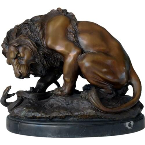 Famous Lion Crushing A Serpent Statue Sculpture by Antoine Louis Barye Bronze Replica Art Home Office Decoration