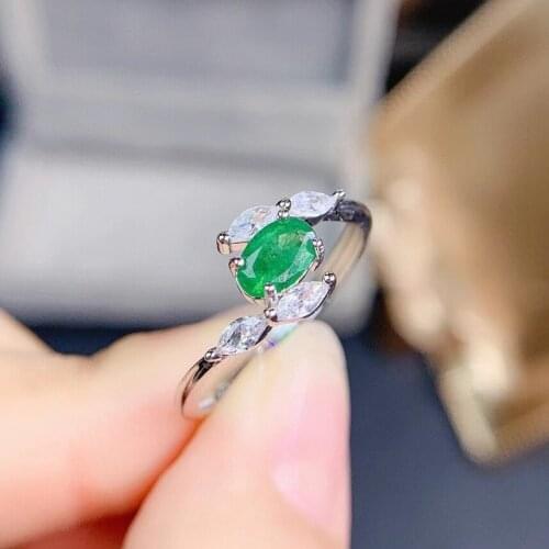 Fashion personality leaf flight Natural green emerald gem Ring S925 Silver Natural Gemstone Ring Womens girl office Jewelry
