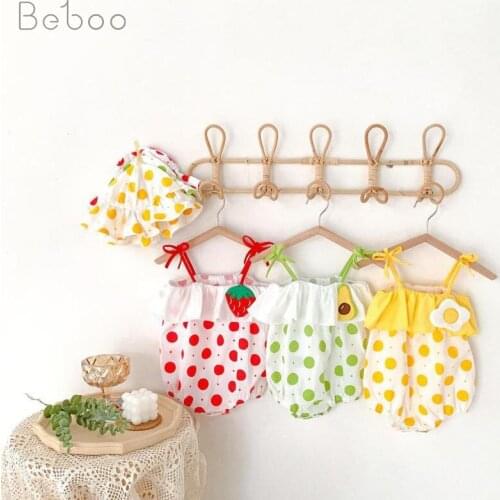 Korean Baby Bodysuit Girls Jumpsuit Summer Thin Sling Climbing Clothing Newborn Infant Full Moon Hundred Days Clothes 2021 New