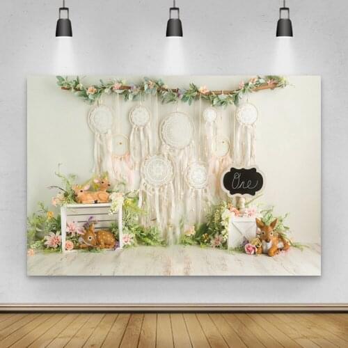 Laeacco Happy 1st Birthday Flowers Scenic Photo Backgrounds Flowers Baby Portrait Photographic Backdrops Props For Photo Studio