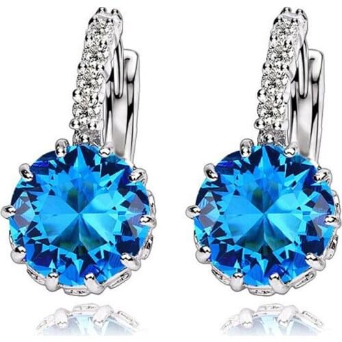 Summer Style Fashion Women Romantic White Gold-Color Round Pure Crystal AAA Cubic Zircon CZ Wedding Jewelry Stud Earrings