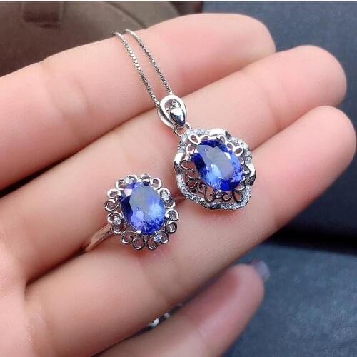 Anniversary Best Gift Tanzanite jewelry set 925 sterling silver 1pc Tanzanite pendant,1pc Tanzanite ring