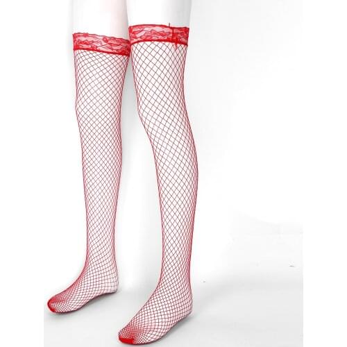 Men Fishnet Stockings Summer Exotic Breathable Sexy See-Through Seamless Lace Trimming Hollow Out Mesh Hosiery Thigh-High Socks