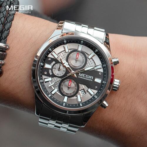 MEGIR Fashion Sports Watches Men 2020 Luxury Top Brand Stainless Steel Chronograph Quartz Watch Man 3 atm Waterproof Wristwatch