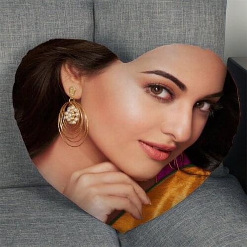 Sonakshi Sinha Pillow Cover Home Office Wedding Decorative Pillowcase Heart Shaped Zipper Pillow Cases Satin Fabric Best Gift
