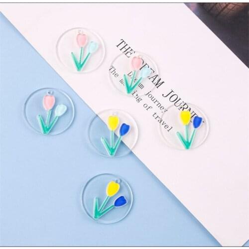 2021 Newest 40pcs/lot tulip flowers core geometry Transparent rounds shape acrylic beads diy jewelry earring/garment accessory