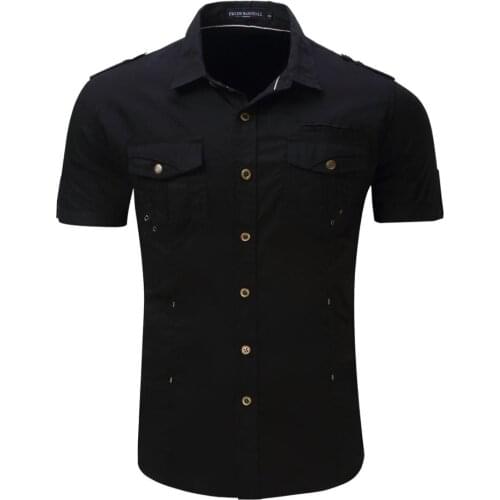 New 2021 Summer Denim Casual Shirts MenS Short Sleeve Army Black Grey Cargo Shirt