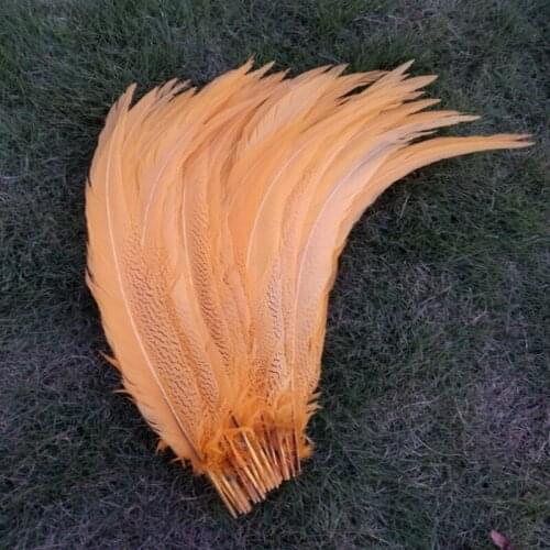 Wholesale Hot 50-100pcs Light Orange Natural silver chicken feathers 40-80cm/16-32 inch stage celebration DIY decoration