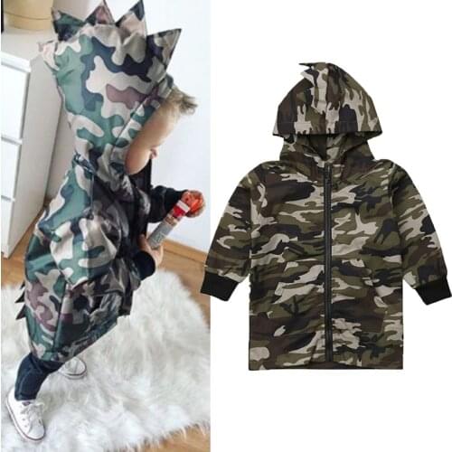 2-7Y Toddler Boys Clothes Kids Camouflage Dinosaur Hooded Long Sleeve Hoodie Tops Jacket Coats Children Clothing