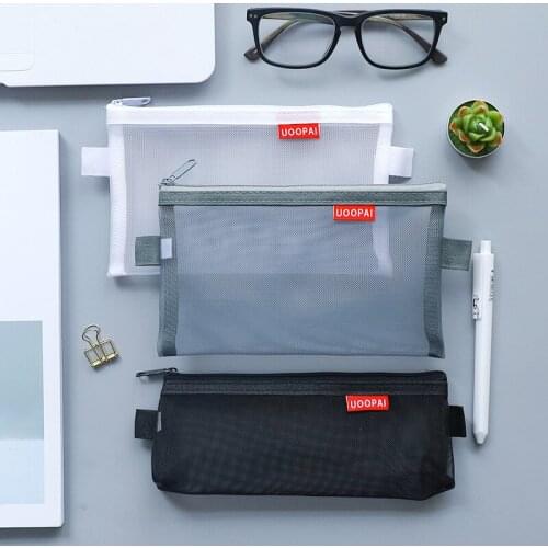 Simple Transparent Mesh Pen Bag Pencil Cases For Students' Examination Portable Pen Bag Large Capacity Stationery Bag