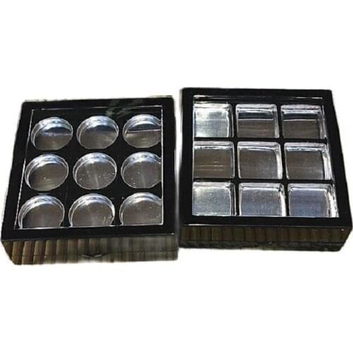 30pcs/lot 9grids Empty Eyeshadow Powder Compacts with Mirror, Black Double-layer Blush Case, Lip Rouge Subpackage with Clear Cap