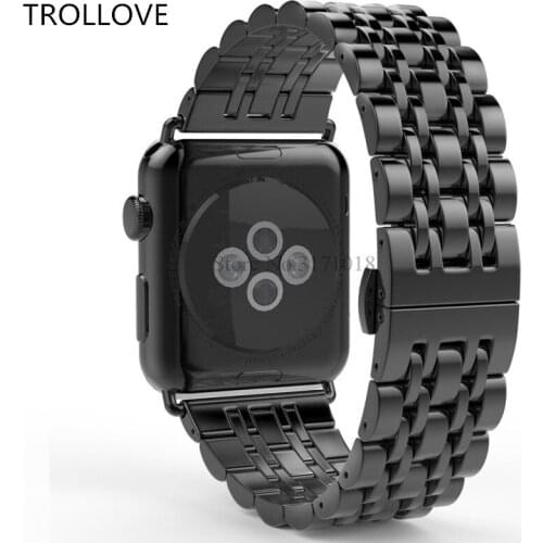 TROLLOVE Metal Stainless Steel Watch Band For Apple Watch Series 1 2 3 4 5 42mm Strap Black Rose Gold Butterfly Clasp Bracelet