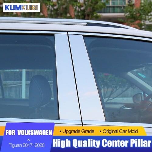 KUMIKUBI Car Styling 12Pcs/set Stainless Steel Center Pillar B+C Window Trims Decoration Fit For Volkswagen Tiguan 2017-2020