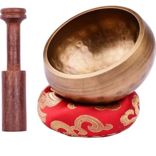Ammoon Tibetan Singing Bowl Set with 8.5cm/3.3inch Handmade Metal Sound Bowl Wooden for Meditation Sound Healing