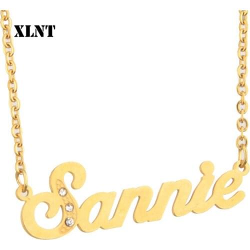 XLNT Sannie Name Necklace Personalized Necklace Handmade Customized Nameplate Pendant Stainless Steel Jewelry Birthday Gifts