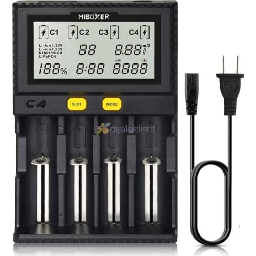 C4 Miboxer Battery Charger Smart 4 LCD Slots for 10340 10440 AA AAA 14500 18650 26650 Battery Charger Universal Charger