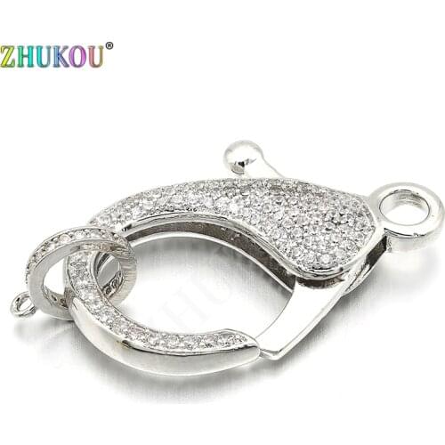 21*35mm Brass Cubic Zirconia Lobster Clasps Hooks DIY Jewelry Findings Accessories, Mixed Color, Hole: 4mm, Model: VK59