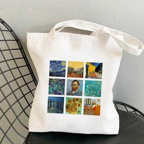 Shopper Van Gogh art work collage Kawaii Bag Harajuku women Shopping Bag Canvas Shopper Bag handbag Tote Bag Shoulder Lady Bag