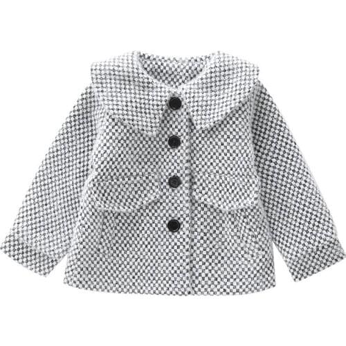 Girl houndstooth woolen coat Girl quilted warm woolen coat Girl quilted windproof warm coat Girl cold woolen coat