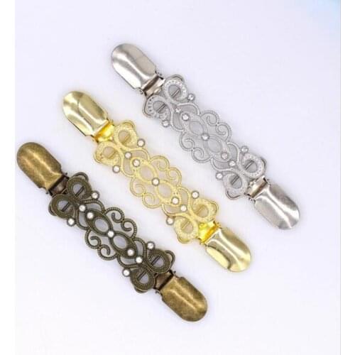 Gold Silver Color Duck Clips Flexible Beaded Pearl Pin Brooch Shawl Shirt Sweater Cardigan Collar Clip Buckles Clothing Decor