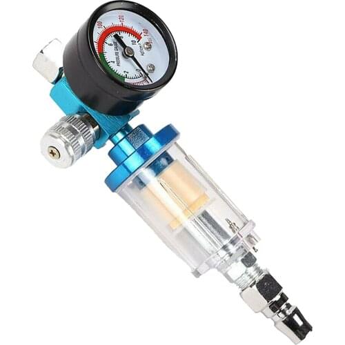 1/4 Inch Air Pressure Regulator for Spray Gun Moisture Oil Separator Water Trap Filter with Gauge