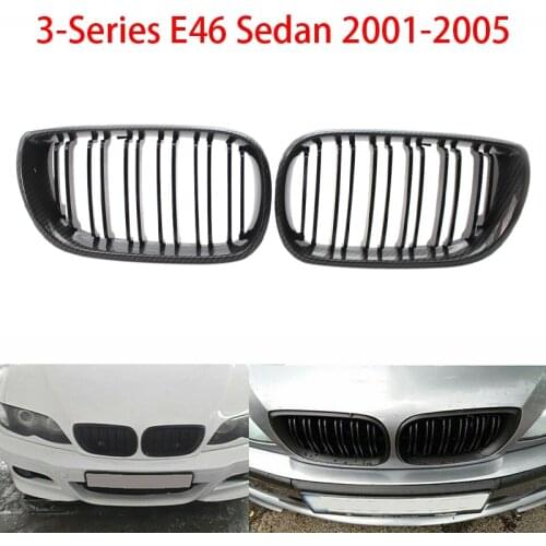 1 Pair Carbon Fiber Black Double Line Kidney Grille For-BMW E46 325I 325Xi 330Xi 2001-2005 51137030545 51137030546
