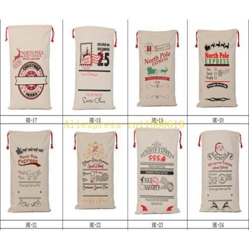 10pcs/lot New Arrival 8 Styles Xmas Christmas Gift Bag canvas cotton elk Santa Claus Drawstring Bag Gifts Santa Sack bag
