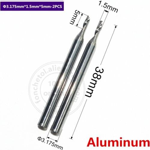 2PCS- 3.175mm*1.5mm*5mm,Single Flute Spiral end mill cnc carbide aluminum engraving milling cutter,aluminum composite panels