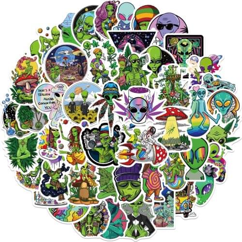 25/50PCS Psychedelic Weed Alien Sticker Funny Characters Leaves Graffiti Stickers Bike Travel Luggage Guitar Laptop Cool Sticker