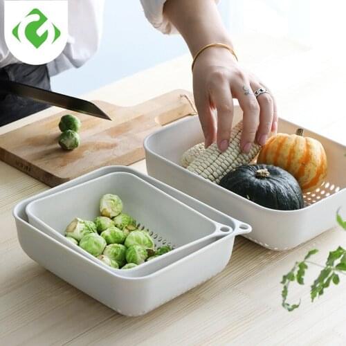 3 Pcs/Set Hollow Vegetable Basket Vegetable Drain Screen Set Kitchen Fruit Storage Basket Drain Basket Wash Basin GUANYAO