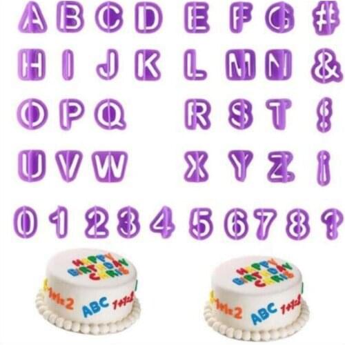 40PCs DIY English Letter Number Cutter Maker Cookie Mold Fondant Cake Biscuit Baking Tool Hand Stamp Press Plunger