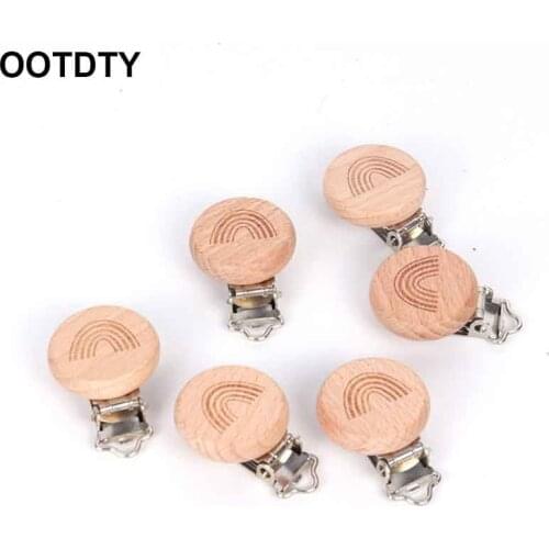 6Pcs Lovely Rainbow Wooden Pacifier Clip Natural Beech Wood Baby Pacifier Clips Dummy Clips DIY Pacifier Chain Accessory