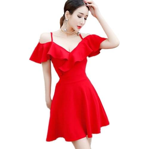 ZB3412 Summer 2020 new womens fashion sexy one-word collared slim temperament lotus leaf edge halter dress cheap wholesale