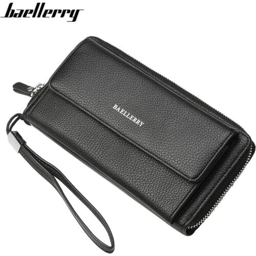 Baellerry 2020 New Large Capacity Wristband Wallet Male Soft Leather Card Holder Phone Pocket Clutch Purse Men Wallets Carteira