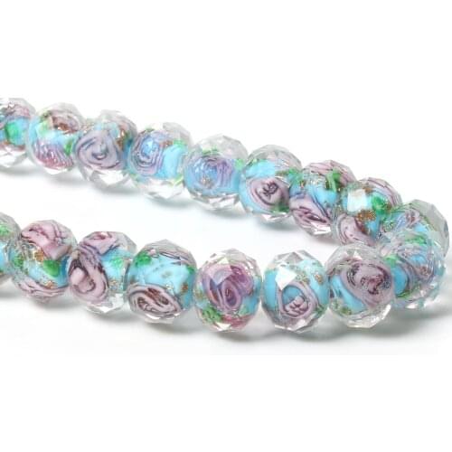 10pcs Sky Blue Murano Transparent Faceted Rondelle Flower Lampwork Crystal Glass Beads For Jewelry Bracelet Making Diy Jewelry