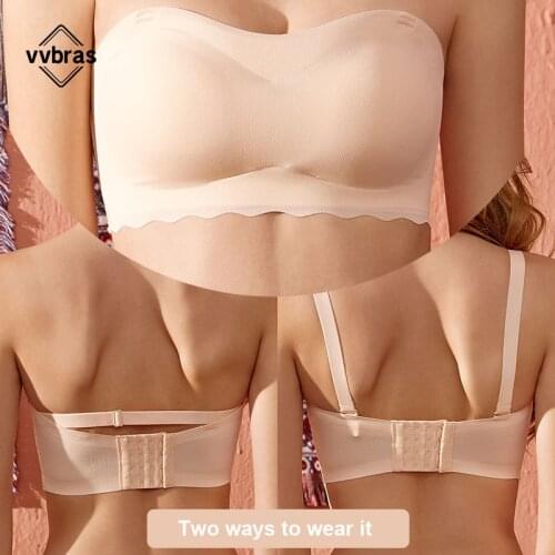 Vvbras Strapless-bra One-piece Large Size Push-Up Big Chest Thin Bra Wrapped Invisible Bra Patch Underwear Wireless Underwear
