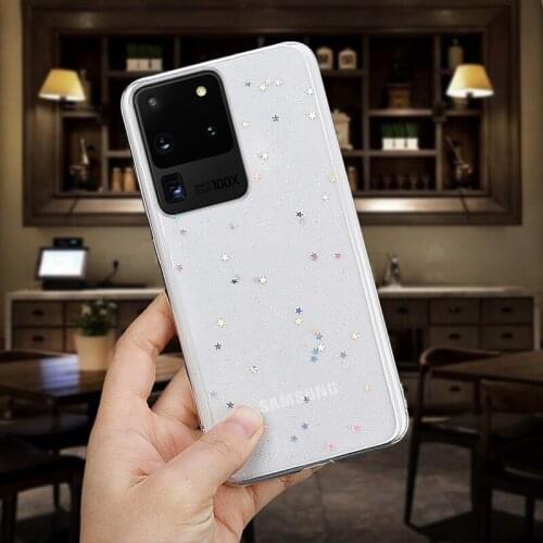 For Samsung S20 S21 Plus Cover Case Clear Glitter Love Heart Star Sequins Soft Bling For Samsung Galaxy A51 A71 A52 A72 A32 case