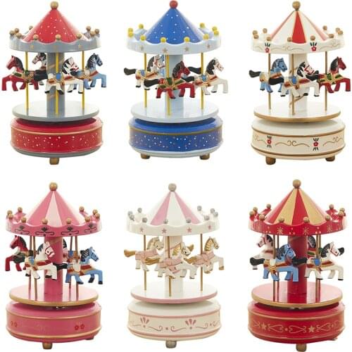 Wooden Carousel Music Box Sky City Classical Music Box Creative Birthday Friendship Love Gift Home Decor Valentines Day Gifts