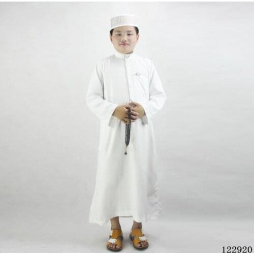 80-160cm Kids Boys Jubba Thobe Muslim Thobe Islamic Traditional Costumes Embroidery Dress Robe Gown Ramadan Prayer Clothing