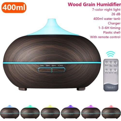 400ML Electric Air Humidifier Essential Aroma Oil Diffuser Wood Grain Remote Control Ultrasonic Xiomi Air Humidifier LED Light