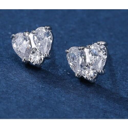 Exquisite Heart Shape White Zircon Stud Earrings Peach Heart Crystal Earrings Temperament Daily Earrings Fine Jewelry