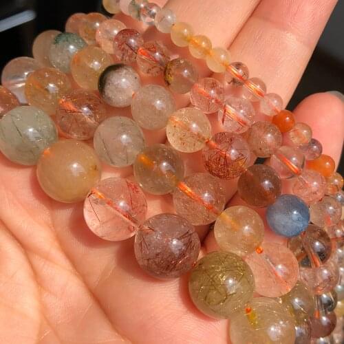 Natural Colorful Rutilated Quartz Beads Round Loose Spacer Stone Beads For Making Jewelry Handmade Diy Bracelets Necklace 4-12mm