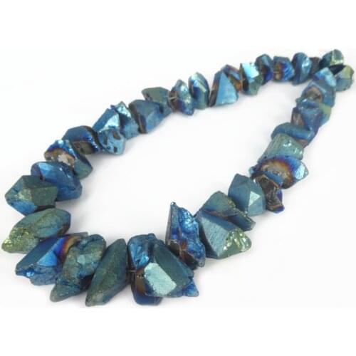 15.5 inch/strand Crystal Pillar Finished Blue Color Crystal Point Pendants Wholesale Mystic Titanium Necklace Crafts Supplier