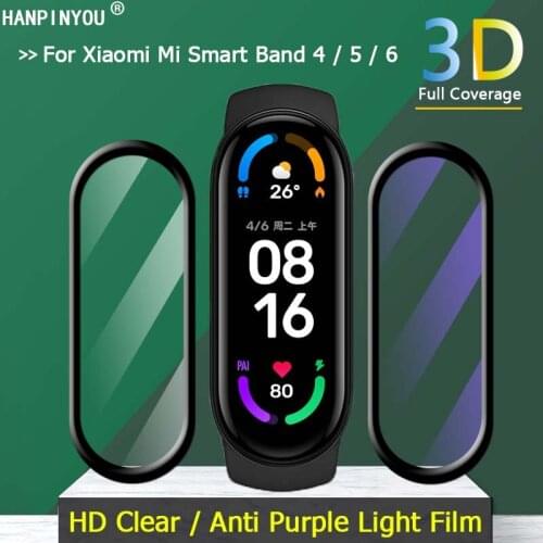 Clear / Purple Light Plating Soft PMMA Film For Xiaomi Mi Smart Band 6 5 4 NFC Full Cover 3D Curved Screen Protector -Not Glass