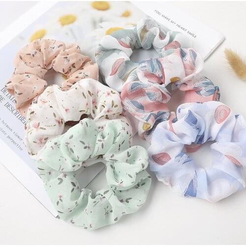 Brand New Women Cute Hair Scrunchies Chiffon Floral Hair Schrunchy Elastic Rubber Bands Korean Lolita Hair Ties